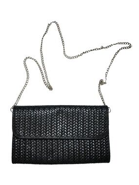 Classic Black Italian Embossed Weave Luxe Crossbody Bag ClutchChainMade in Italy